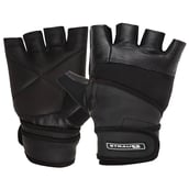 Strauss Leather Gym Gloves with Wrist Wrap, Black Medium