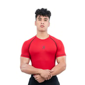 2 - Athflex Men's Muscle Fit Half Sleeve Textured Compression T-Shirt, Small Red