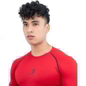 6 - Athflex Men's Muscle Fit Half Sleeve Textured Compression T-Shirt,  Medium  Red 