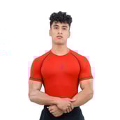 7 - Athflex Men's Muscle Fit Half Sleeve Textured Compression T-Shirt,  Medium  Scarlet Orange 