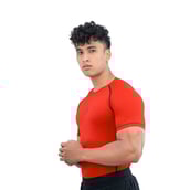 6 - Athflex Men's Muscle Fit Half Sleeve Textured Compression T-Shirt,  Medium  Scarlet Orange 