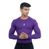 2 - Athflex Men's Muscle Fit Full Sleeve Textured Compression T-Shirt,  Large  Purple 