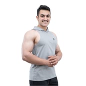 5 - Athflex Men's Activewear Training Sleeveless Gym and Sports Hoodie,  Grey  Large 