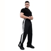 9 - Athflex Men's Lightweight Straight Fit Classic Stripe Pant, Black Medium