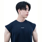 6 - Athflex Men's Sleeveless Elevate Boxy Tank,  Medium  Navy Blue 