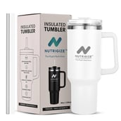 1 - GHC Nutrigize Stainless Steel Tumbler Hot and Cold with Handle and Steel straw,  White  1.2 L 