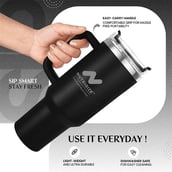 2 - GHC Nutrigize Stainless Steel Tumbler Hot and Cold with Handle and Steel straw, Black 1.2 L