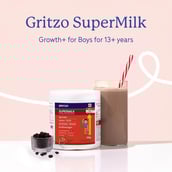 2 - Gritzo Supermilk Personalized Protein and Nutrition Drink Mix for 13+y Boys Height+,  200 g  Cafe Mocha