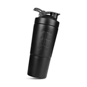 1 - GHC Stainless Steel Shaker Bottle,  Black (with Extra Compartment)  590 ml 