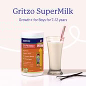 2 - Supermilk Gritzo Height+ for Boy 7-12 Yrs Personalized Protein & Nutrition Drink Mix,  400 g  Creamy Vanilla