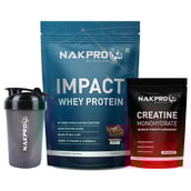 1 - Nakpro Impact Whey Protein 2.2 lb & Creatine Monohydrate 0.22 lb Combo,  2 Piece(s)/Pack  Double Rich Chocolate & Unflavoured (with Shaker) 