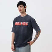 5 - MuscleBlaze F.ck Stress Bench Press Oversized Washed T-Shirt, X-Small Dark Charcoal Grey