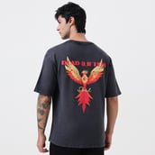 5 - MuscleBlaze Deadlifted Soul Phoenix Oversized Washed T-Shirt,  X-Small  Light Grey