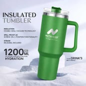 4 - GHC Nutrigize Stainless Steel Tumbler Hot and Cold with Handle and Steel straw, Green 1.2 L
