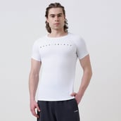 1 - MuscleBlaze Patterned Dry-Fit Active Tee Half Sleeve, Medium Polar White