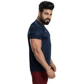 2 - Omtex Gym Polyester T Shirt TS1801,  Navy Blue  Small 