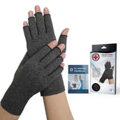 2 - Dr. Arthritis Compression Gloves,  Grey with Hand Book (Pair)  Medium 