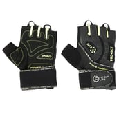 1 - Fitup Life Gym Leather Gloves with 3mm Gel Padding,  Black with Yellow  Medium 