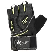 2 - Fitup Life Gym Leather Gloves with 3mm Gel Padding,  Black with Yellow  Small 