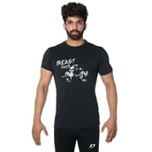DK Active Wear Half Sleeve Gym T Shirt (Beast Mode), Black and Silver Large