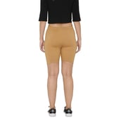 2 - N Gal Cotton Lycra Women's Thigh Length Cycling Yoga Workout Casual Shorts, Beige Small