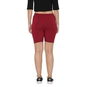 3 - N Gal Cotton Lycra Women's Thigh Length Cycling Yoga Workout Casual Shorts,  Maroon  Small 