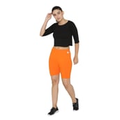 1 - N Gal Cotton Lycra Women's Thigh Length Cycling Yoga Workout Casual Shorts,  Orange  Large 