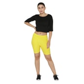 1 - N Gal Cotton Lycra Women's Thigh Length Cycling Yoga Workout Casual Shorts,  LemonYellow  XXL 