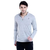 1 - Campus Sutra Solid Men Mandarin Collar T Shirt, Grey Large