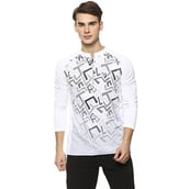 Campus Sutra Graphic Print Men Mandarin Collar T Shirt,  White  Small 