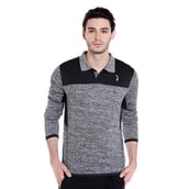 1 - Campus Sutra Solid Men Polo Neck T Shirt, Grey & Black Large