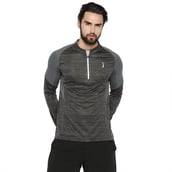 Campus Sutra Solid Men Mandarin Collar T Shirt,  Grey & Black  Small 