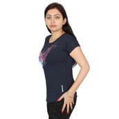 2 - Vector X Printed Cotton Lycra Women Round Neck T Shirt (VTDF 036),  Navy Blue  XL 