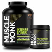 1 - Muscle Monk Intense Mass Gainer with Pre-Workout Green Apple, 30 Servings, 300g, 6.6 lb Royal Chocolate