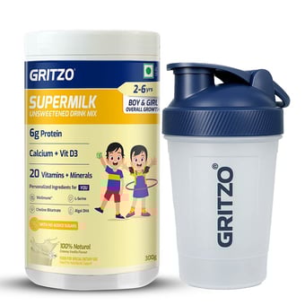 Supermilk Overall Growth Unsweetened for Boy/Girl 2 to 6 Yrs 300g Creamy Vanilla and Shaker Combo