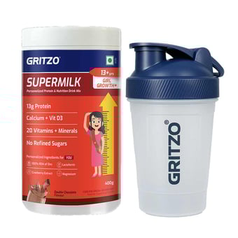 Gritzo SuperMilk Growth+ for 13+ Yrs Girl 400 g Double Chocolate & Shaker Combo