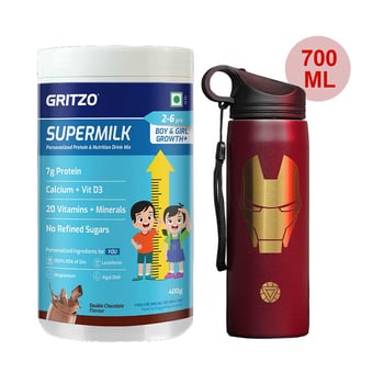 Supermilk Growth+ for Boy/Girl 2 to 6 Yrs 400g and 700ml Iron Man Sipper Combo