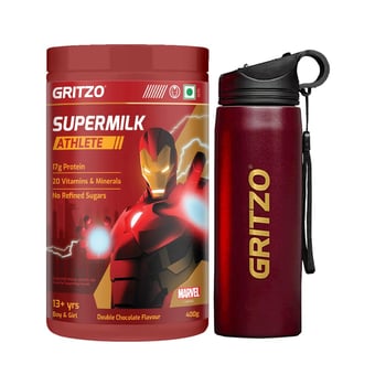 Supermilk Athlete 13+ Yrs Boy/Girl 400 g Double Chocolate and 700ml Iron Man Sipper Combo