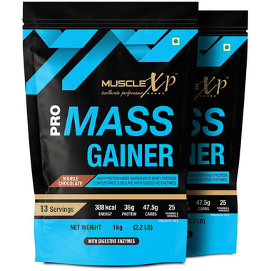 MuscleXP Pro Mass Gainer with Whey Protein, 2.2 lb Double Chocolate Pack of 2