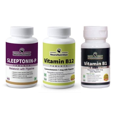 NeuroNutrition Brain Health Kit,  Sleeptonin-P, Vitamin B12, Vitamin B1 60 Tablets Each Combo  3 Piece(s)/Pack 