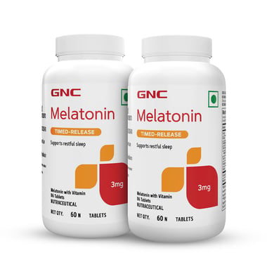GNC Melatonin 3 mg Supports Restful Sleep Times Release, 60 tablet(s) Unflavoured (Pack of 2)