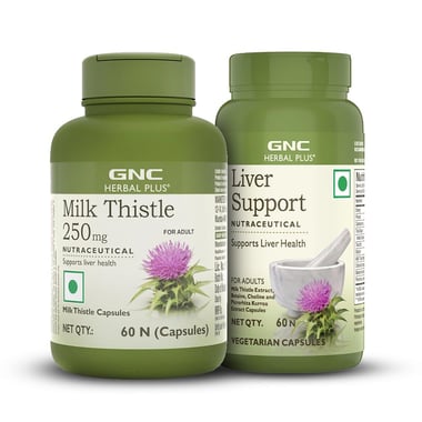 GNC Milk Thistle 60 Capsules & Liver Support 60 Veg Capsules Combo,  2 Piece(s)/Pack 