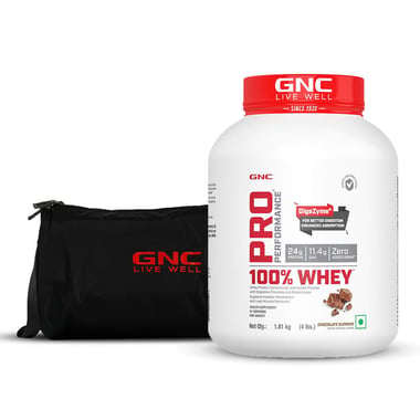 GNC Pro Performance 100% Whey Protein & Gym Bag Combo, 4 lb Chocolate Supreme