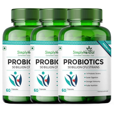 Simply Herbal Probiotics 50 Billion CFU Strains, 60 capsules Unflavoured (Pack of 3)
