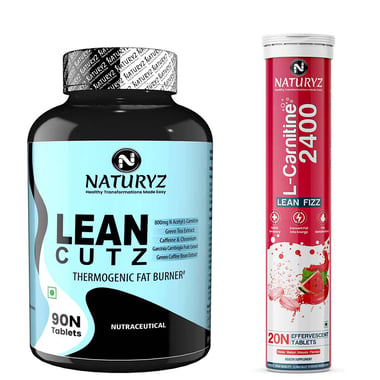 Naturyz LEAN CUTZ Thermogenic Fat Burner 90 Tablets & L-Carnitine 2400 20 Tablets Combo, 2 Piece(s)/Pack Unflavoured & Water Melon Masala