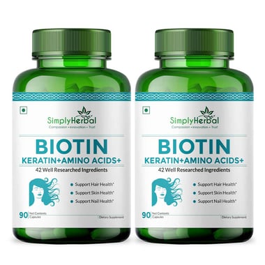 Simply Herbal Biotin,  90 capsules  Unflavoured (Pack of 2) 