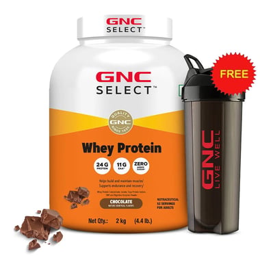 GNC Select Whey Protein, 4.4 lb Chocolate (with Shaker)