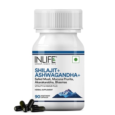 INLIFE Shilajit + Ashwagandha with Safed Musli, 90 capsules