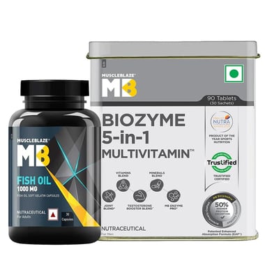 MuscleBlaze Biozyme 5 in 1 Multivitamin 90 Tablets + Fish Oil 30 Capsules Combo
