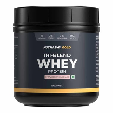Nutrabay Gold Tri-Blend Whey Protein, 1.1 lb Strawberry Milkshake